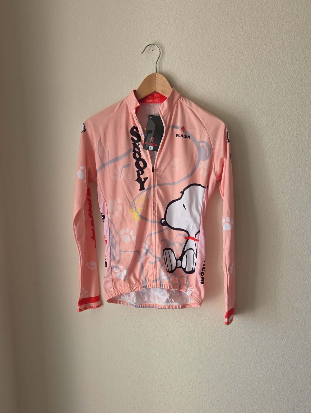 Paladin Pink Snoopy Peanuts Long Sleeve Cycling Jersey Full Zip Pockets Sz L NEW